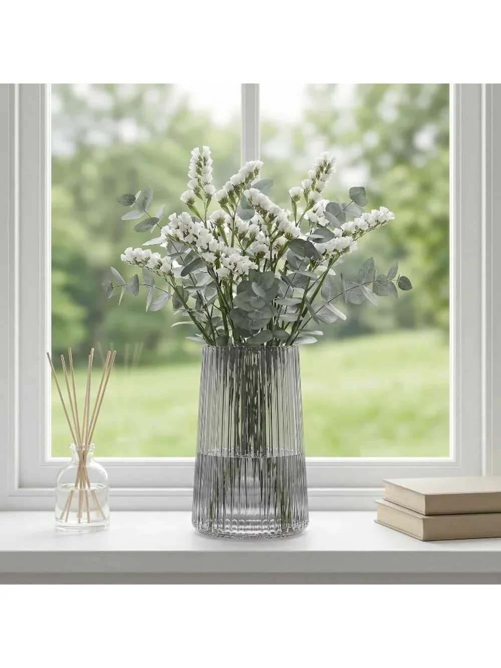 8 Inches Modern Black Glass Vase Flower Bouquet Living Room Bedroom Home Deco
